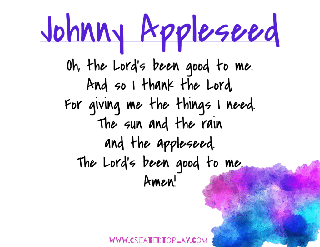 Johnny Appleseed Children's Meal Time Blesing