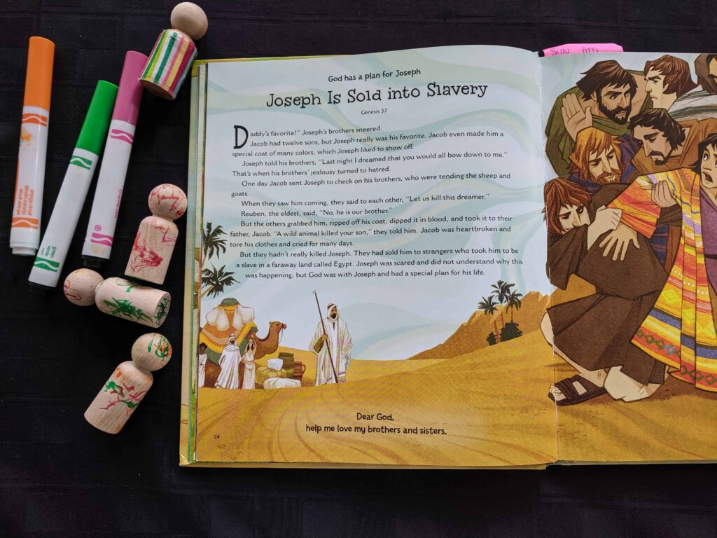 Supplies we used for Joseph and his colorful coat